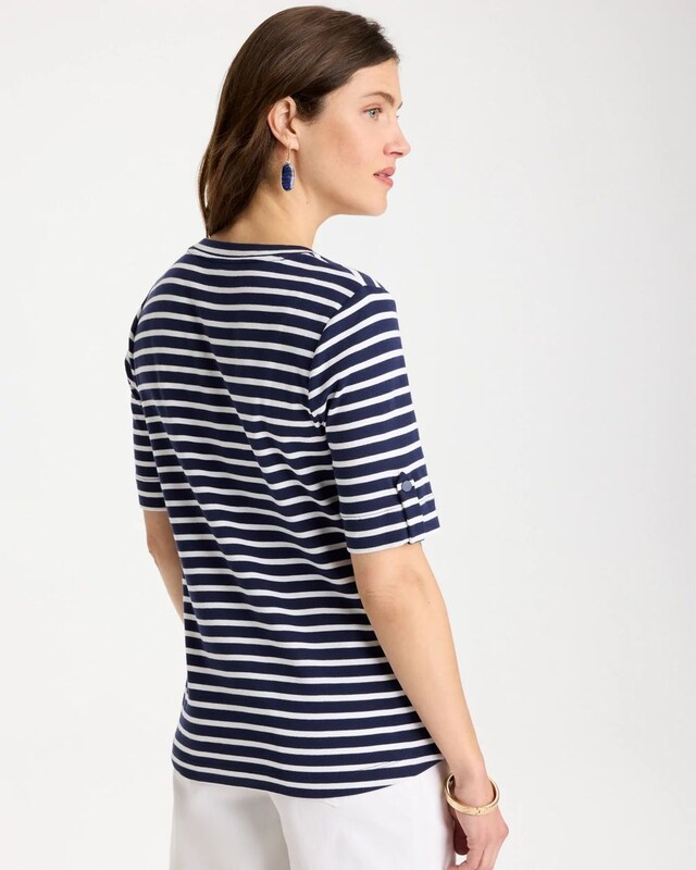 Pima Striped Elbow Sleeve Tee - image 3